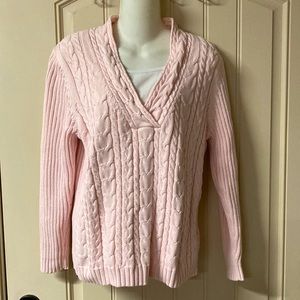 Karen Scott Petites Women Sz L Pullover Cable Knit Sweater V-Neck Modesty Panel